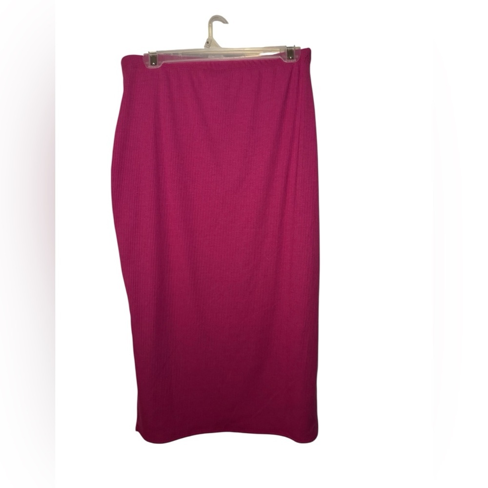 White Birch Ribbed Pink Pencil Skirt